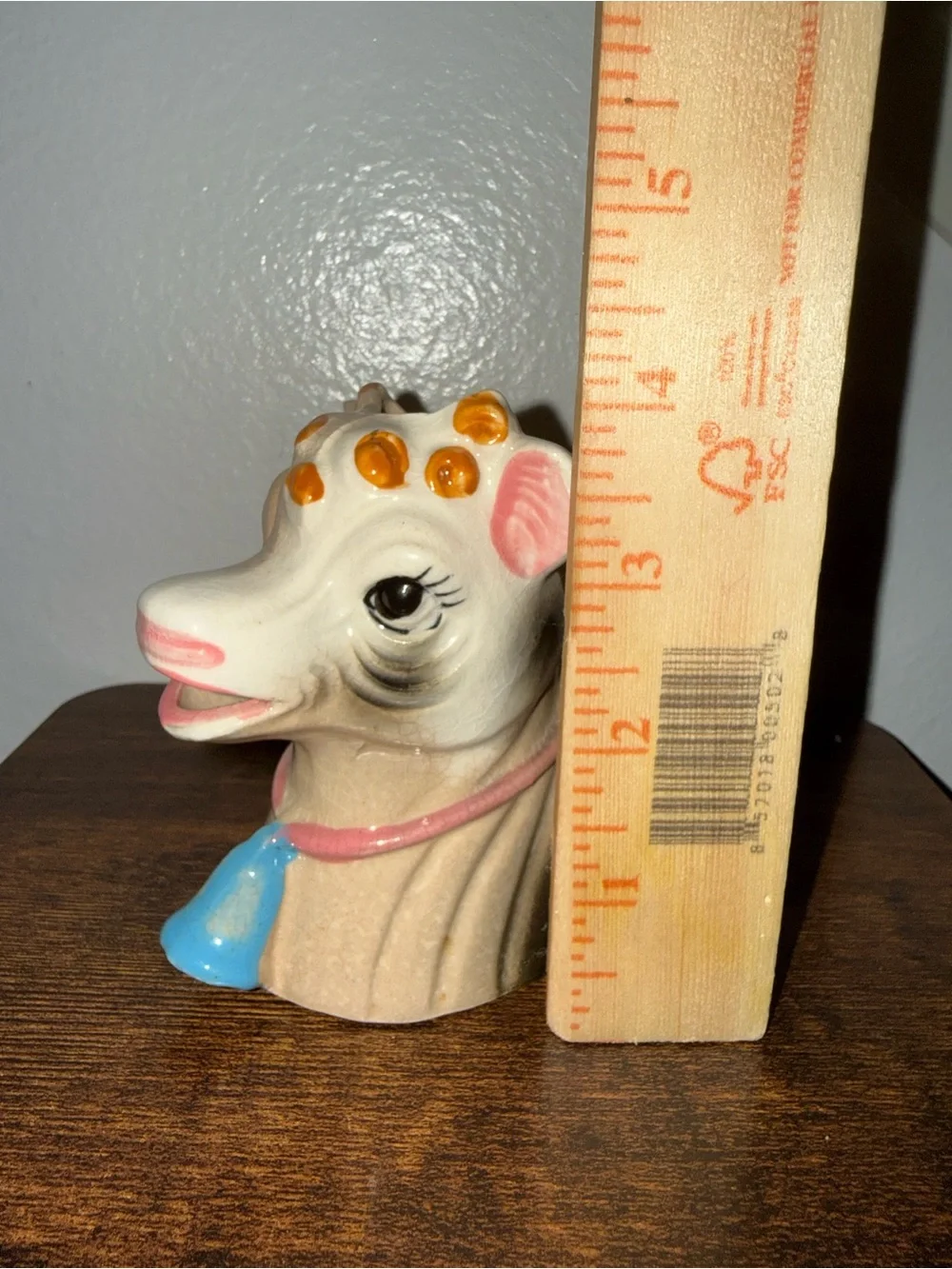 Whimsical Ceramic Cow Head creamer in Cream, Pink and Blue